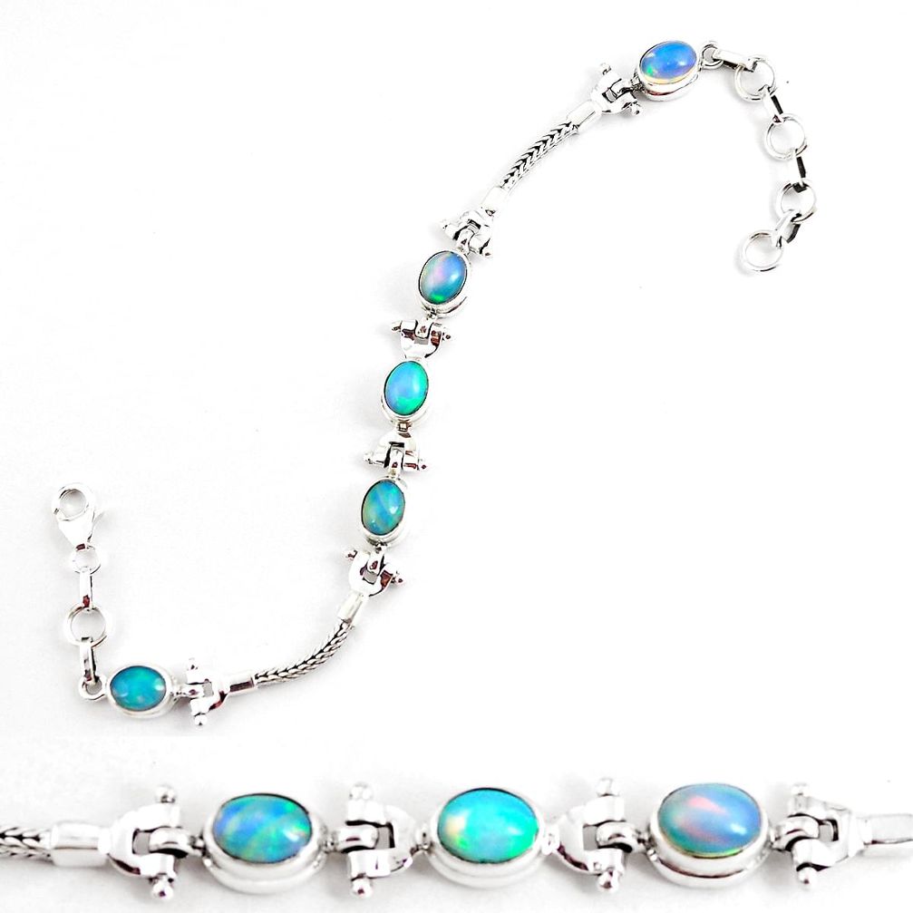 10.61cts natural multi color ethiopian opal 925 silver tennis bracelet p54752