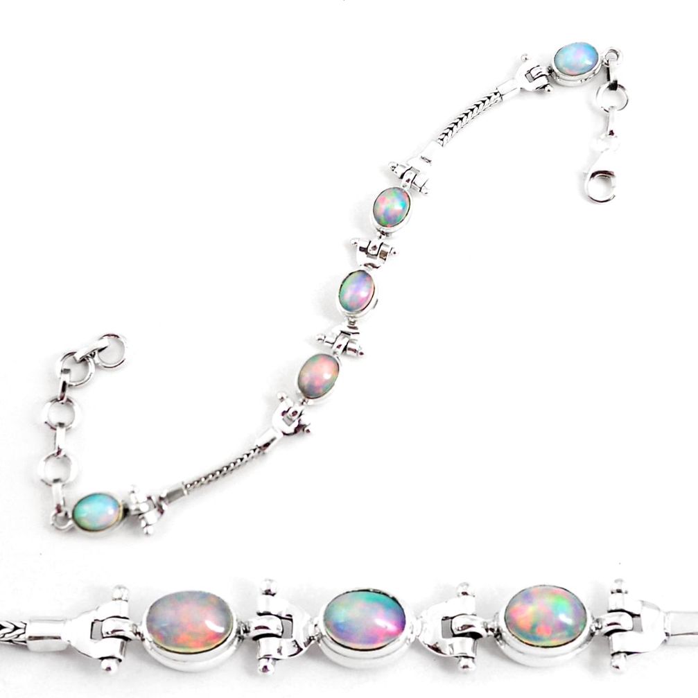 10.42cts natural multi color ethiopian opal 925 silver tennis bracelet p54756