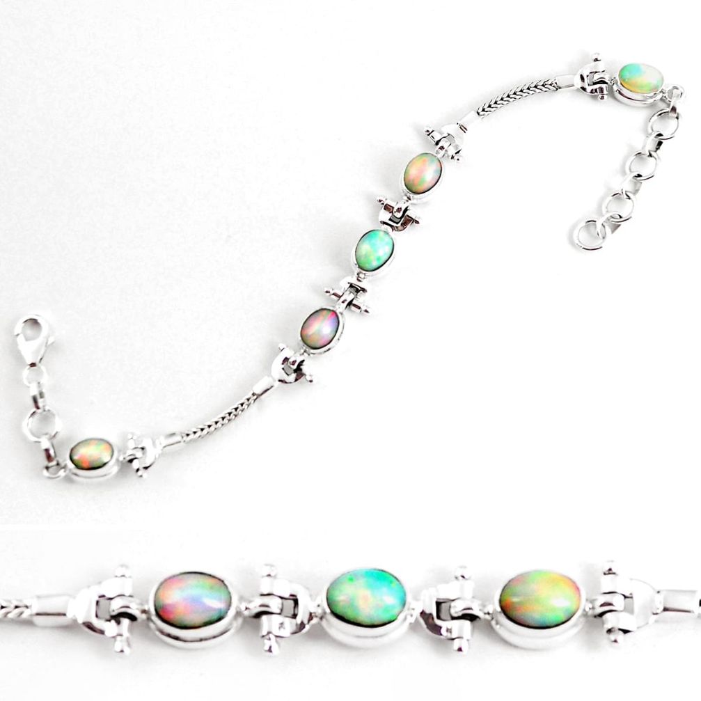 10.42cts natural multi color ethiopian opal 925 silver tennis bracelet p54759