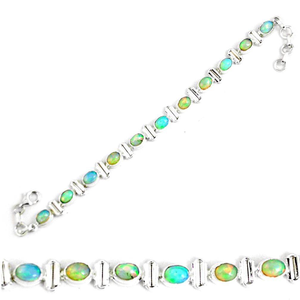 17.63cts natural multi color ethiopian opal 925 silver tennis bracelet p64362