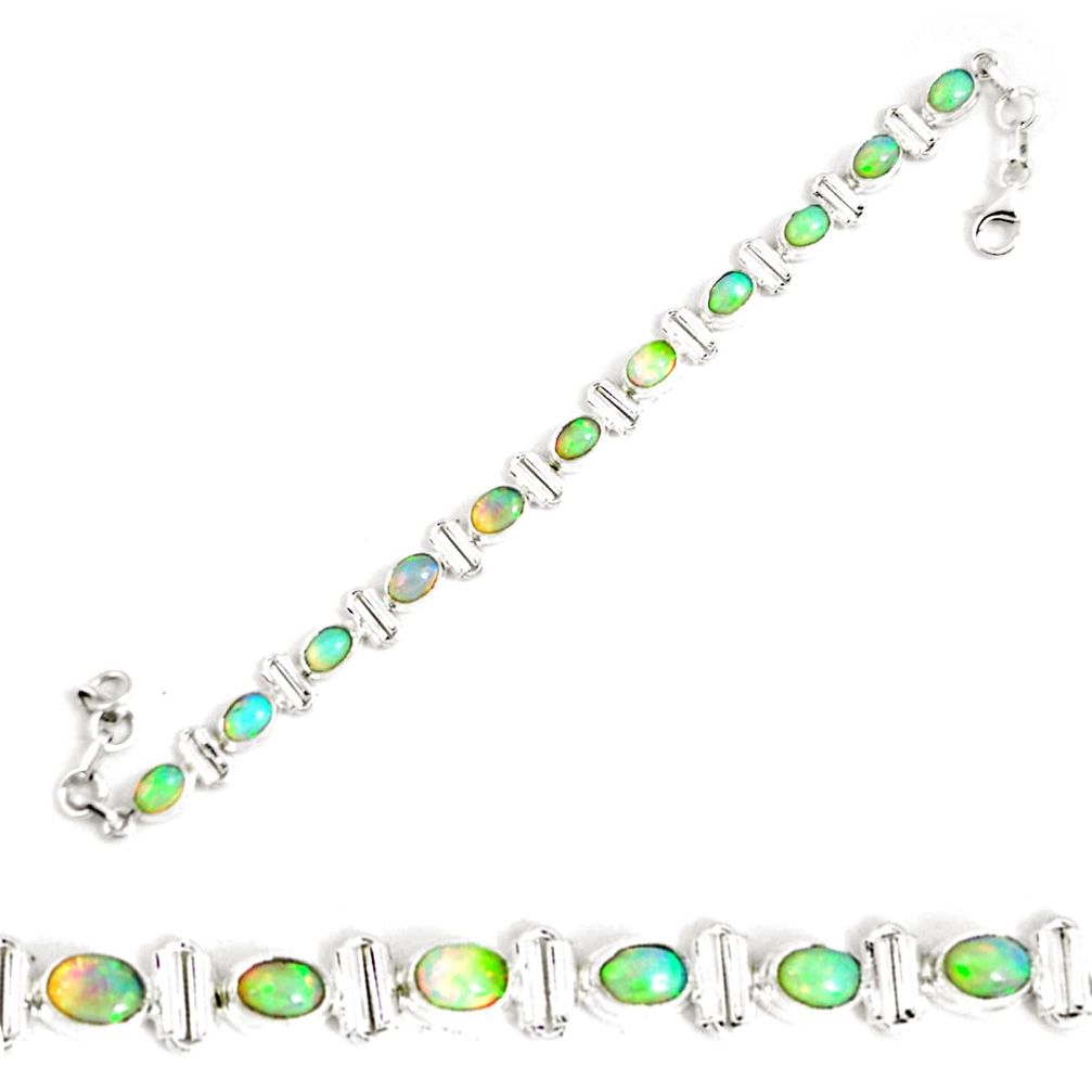 17.36cts natural multi color ethiopian opal 925 silver tennis bracelet p64363