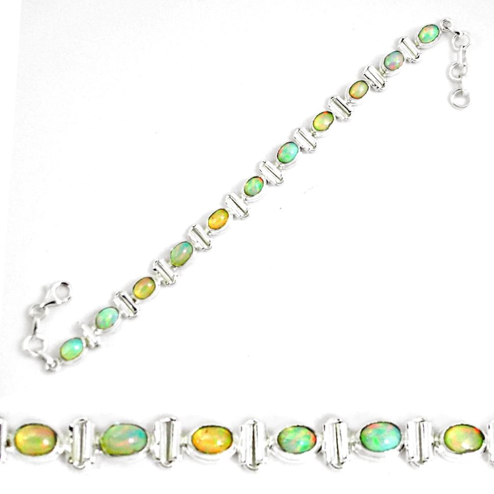17.60cts natural multi color ethiopian opal 925 silver tennis bracelet p64366
