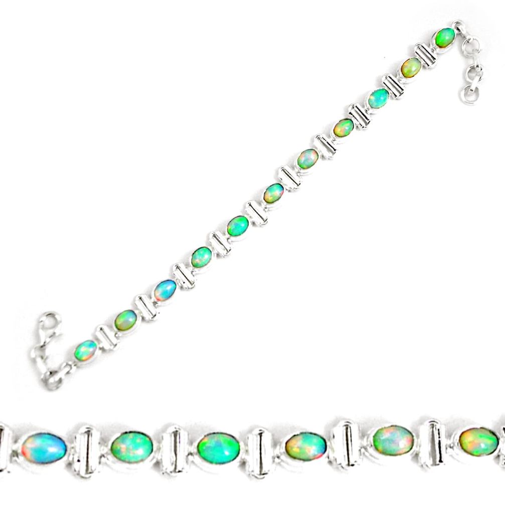17.36cts natural multi color ethiopian opal 925 silver tennis bracelet p64369