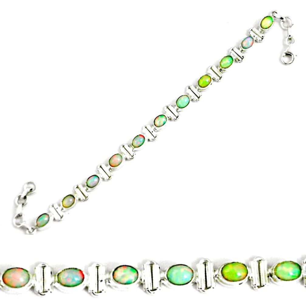 17.36cts natural multi color ethiopian opal 925 silver tennis bracelet p64370