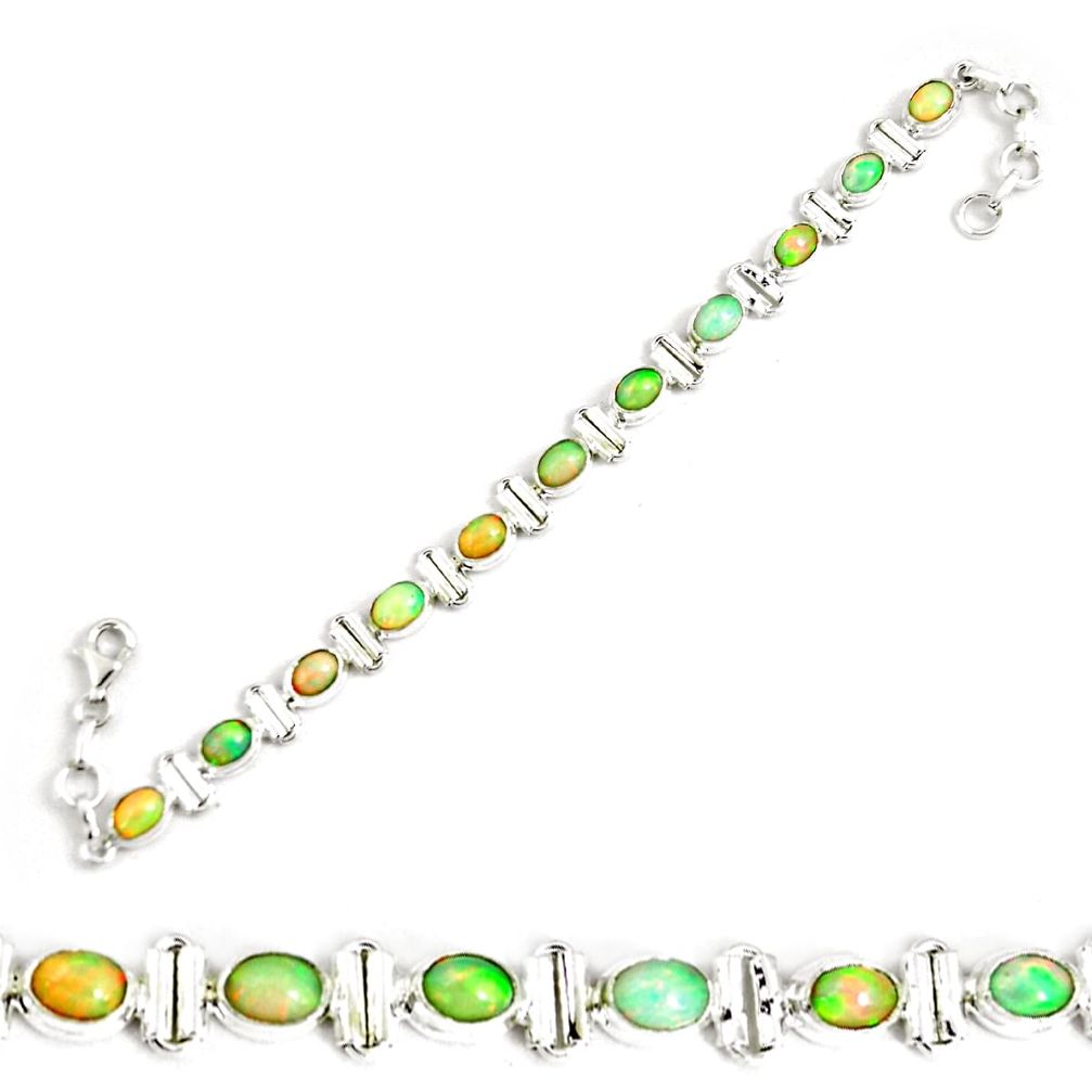 17.87cts natural multi color ethiopian opal 925 silver tennis bracelet p64373