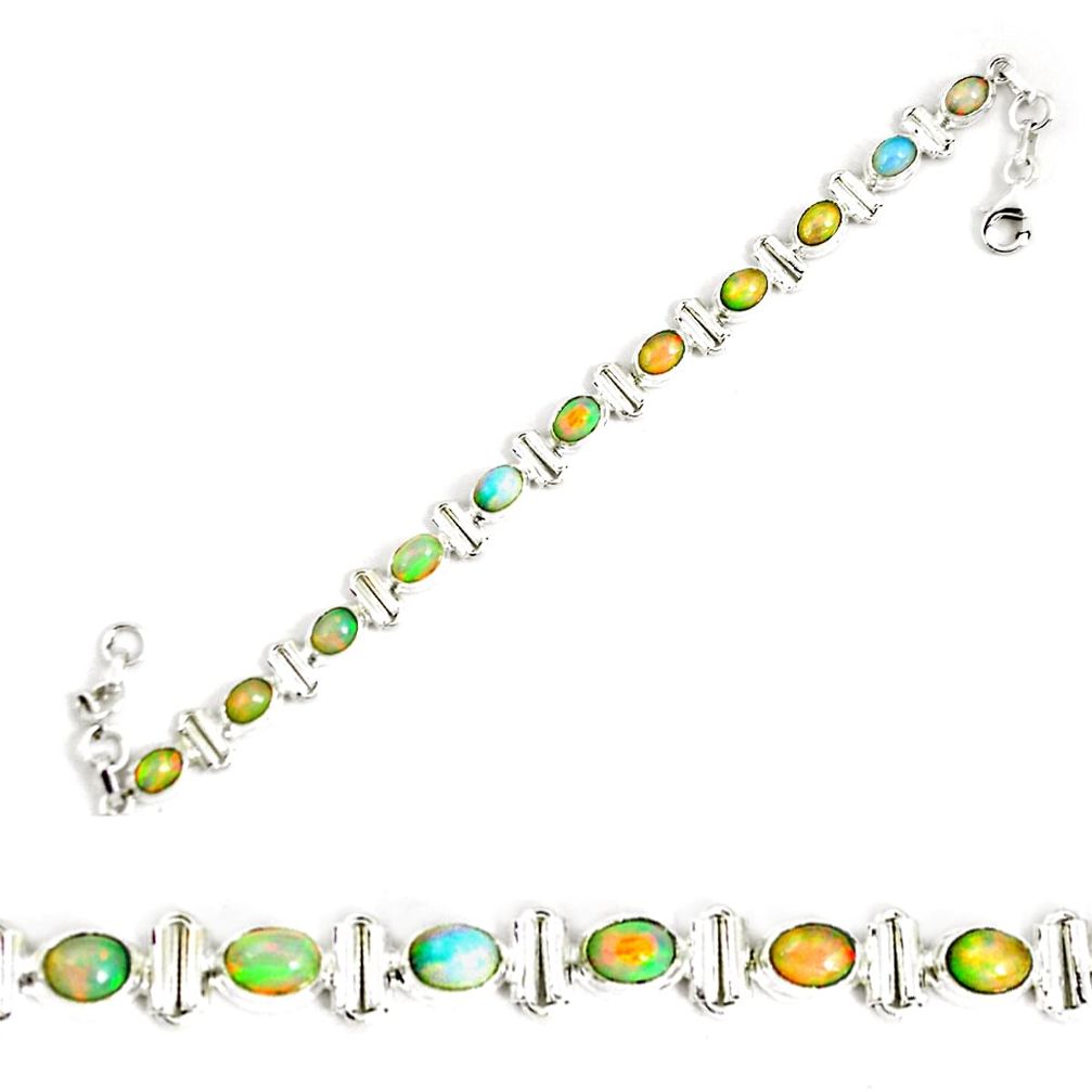 17.36cts natural multi color ethiopian opal 925 silver tennis bracelet p64374