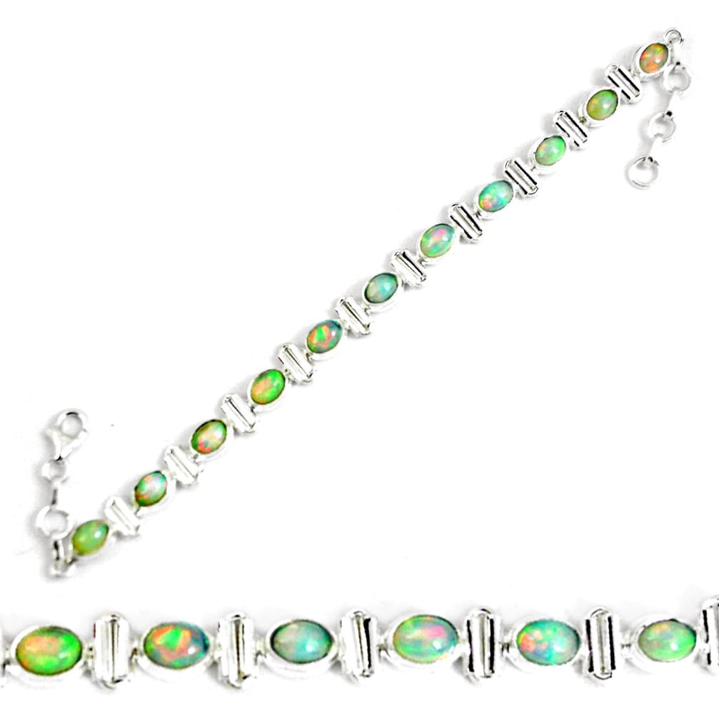 17.84cts natural multi color ethiopian opal 925 silver tennis bracelet p64375