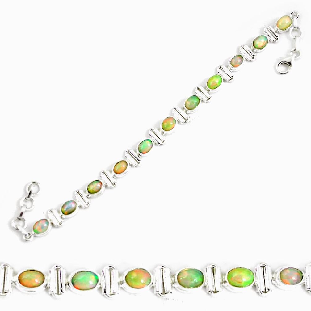 17.11cts natural multi color ethiopian opal 925 silver tennis bracelet p64376