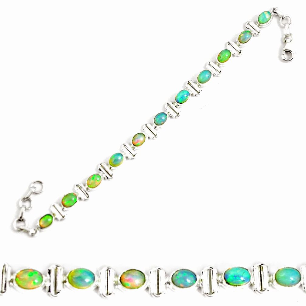 18.04cts natural multi color ethiopian opal 925 silver tennis bracelet p64378