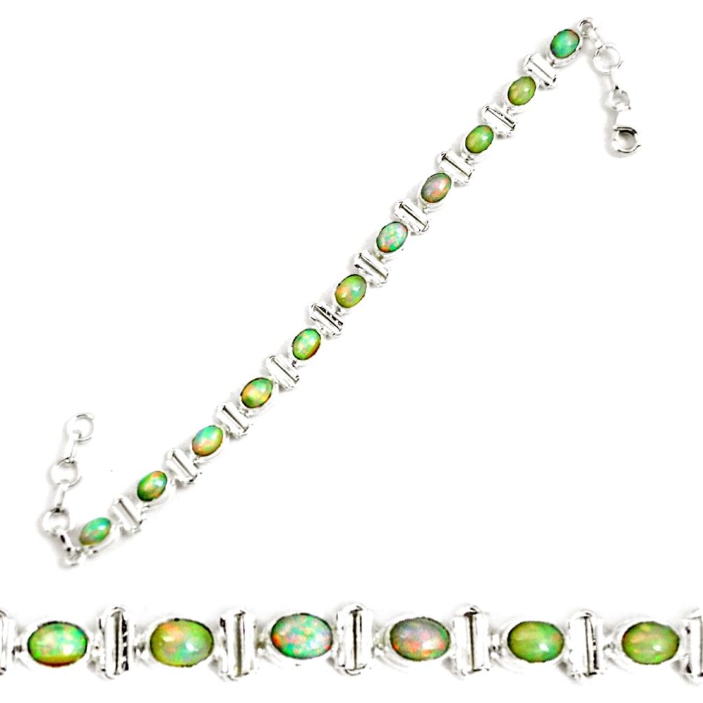 17.87cts natural multi color ethiopian opal 925 silver tennis bracelet p64379