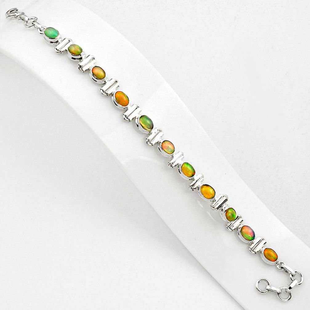 17.87cts natural multi color ethiopian opal 925 silver tennis bracelet p80462
