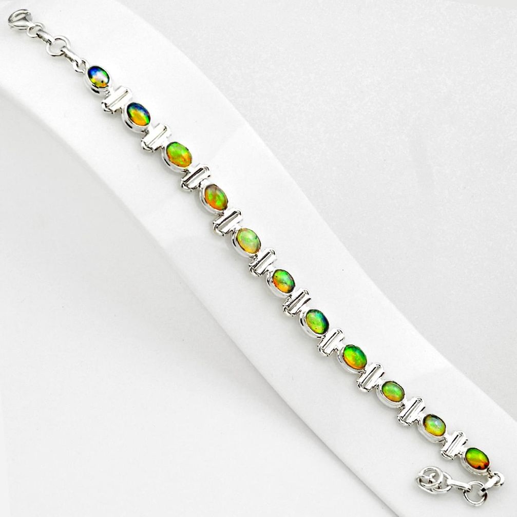 17.63cts natural multi color ethiopian opal 925 silver tennis bracelet p80463