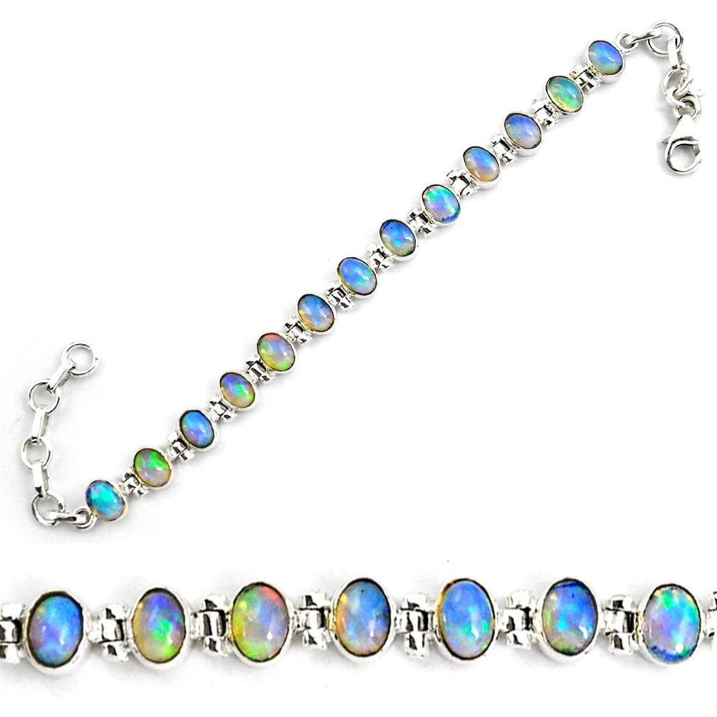 21.22cts natural multi color ethiopian opal 925 silver tennis bracelet p87763