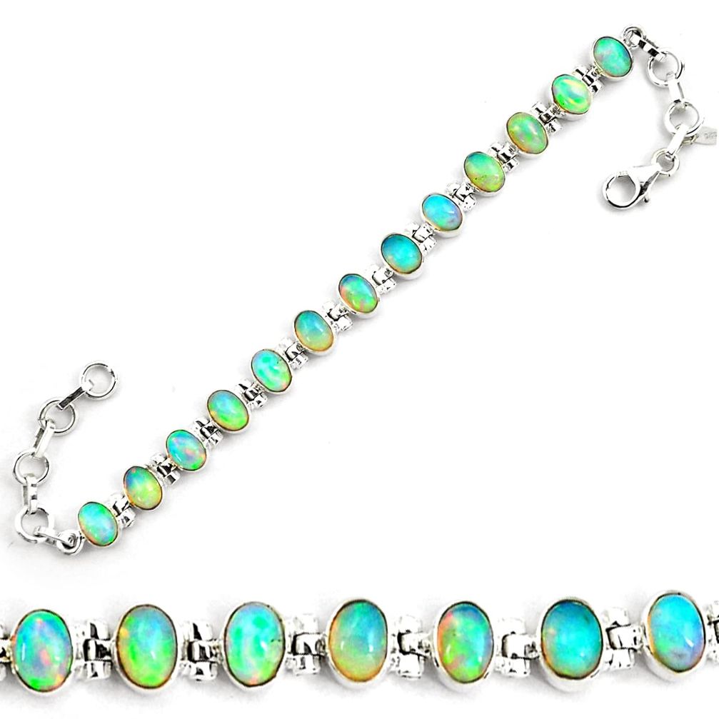 21.91cts natural multi color ethiopian opal 925 silver tennis bracelet p87765