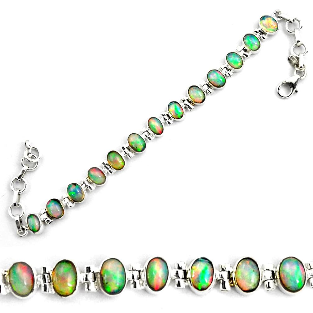 22.13cts natural multi color ethiopian opal 925 silver tennis bracelet p87767
