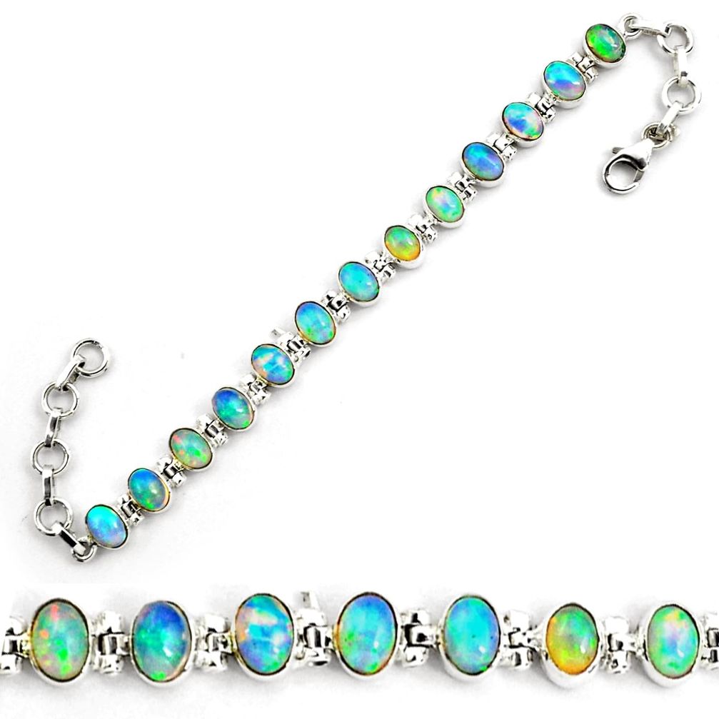 21.79cts natural multi color ethiopian opal 925 silver tennis bracelet p87768