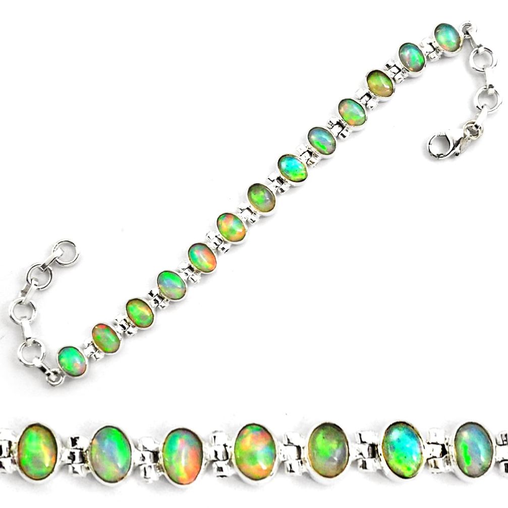 22.15cts natural multi color ethiopian opal 925 silver tennis bracelet p87769