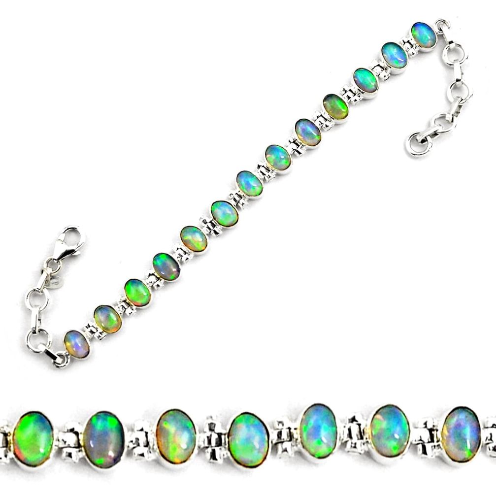 21.57cts natural multi color ethiopian opal 925 silver tennis bracelet p87771