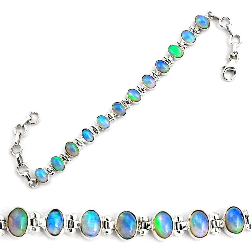 19.52cts natural multi color ethiopian opal 925 silver tennis bracelet p87772