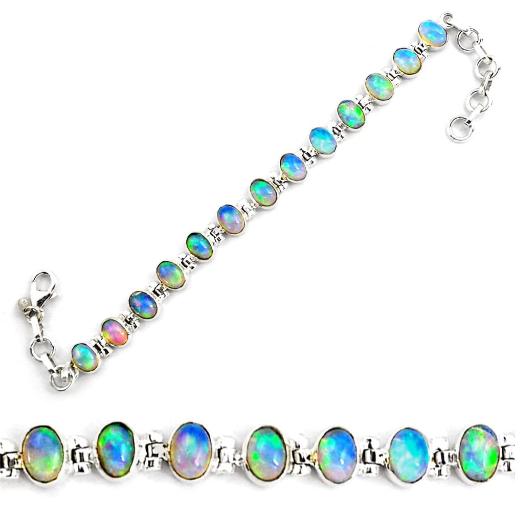 21.91cts natural multi color ethiopian opal 925 silver tennis bracelet p87773