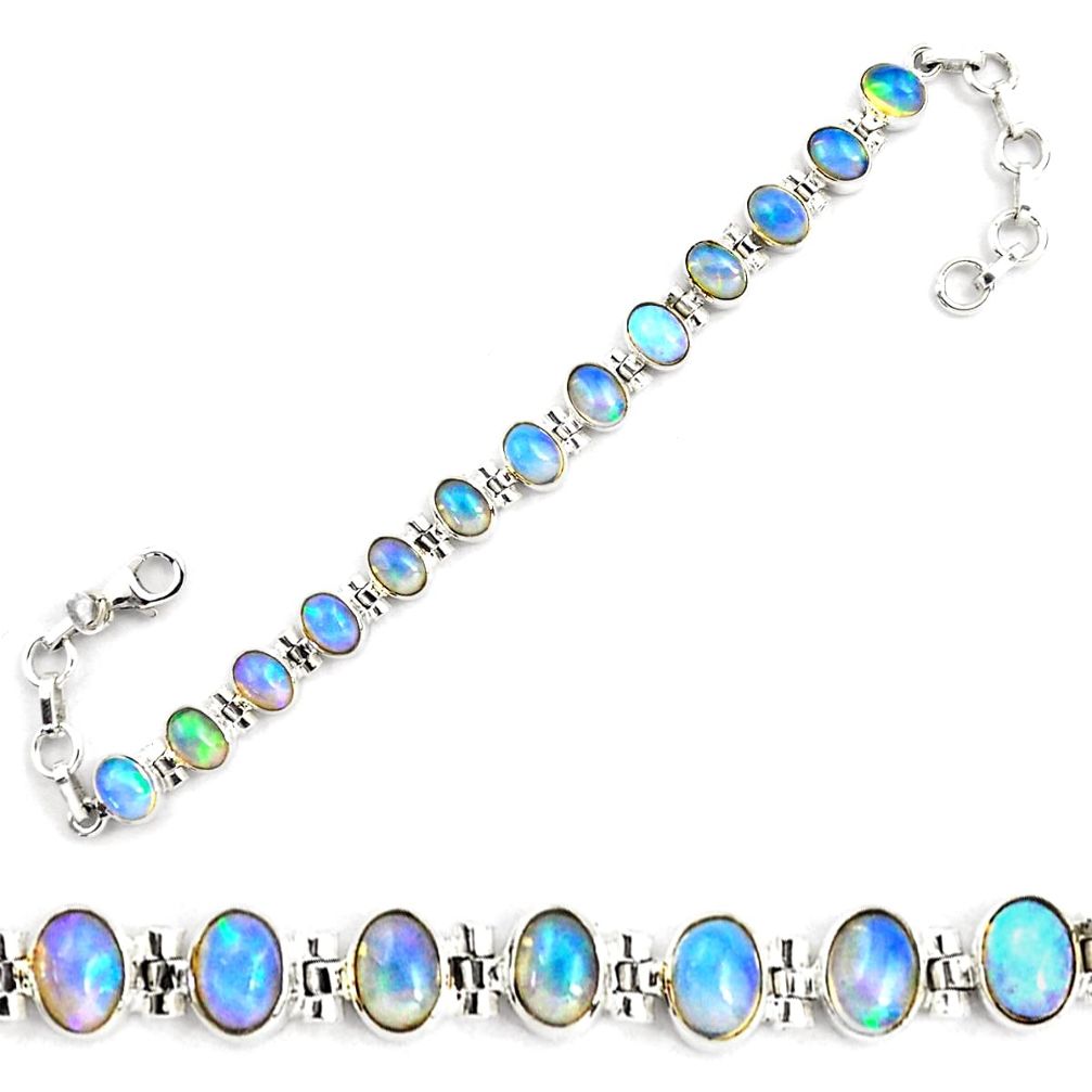 22.54cts natural multi color ethiopian opal 925 silver tennis bracelet p87774