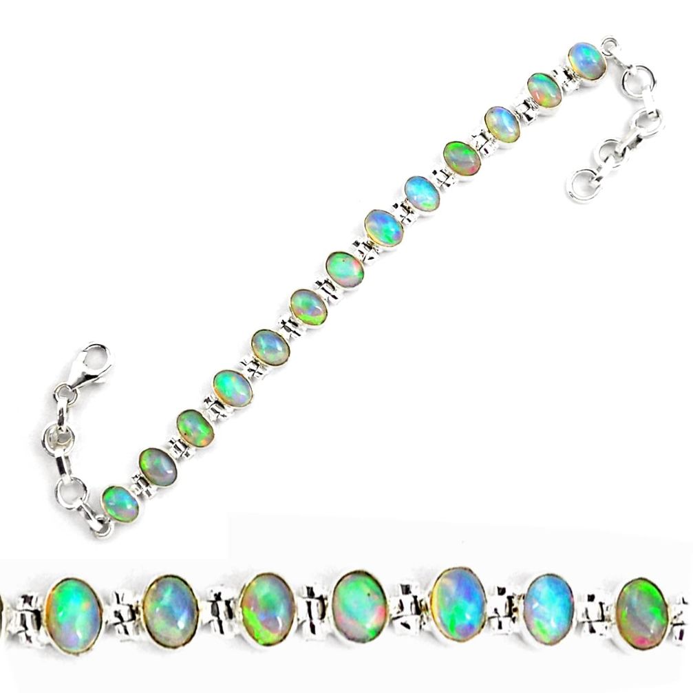 21.91cts natural multi color ethiopian opal 925 silver tennis bracelet p87778