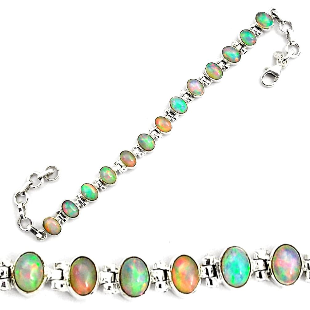 22.92cts natural multi color ethiopian opal 925 silver tennis bracelet p87779