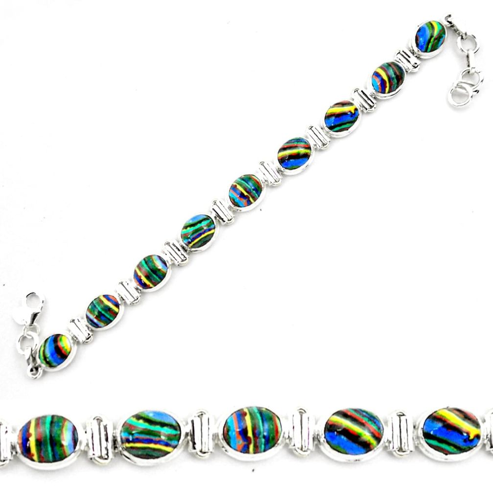 35.83cts natural multi color rainbow calsilica 925 silver tennis bracelet p70641