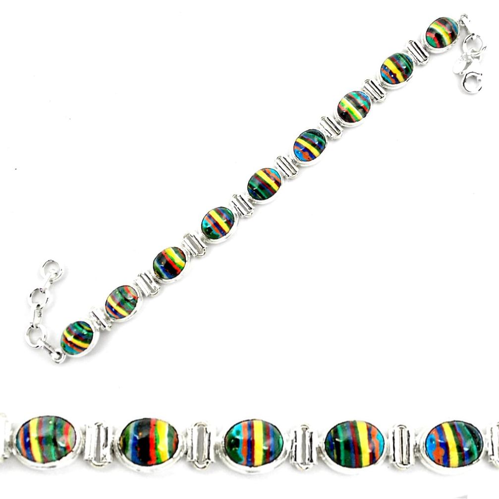 36.26cts natural multi color rainbow calsilica 925 silver tennis bracelet p70652