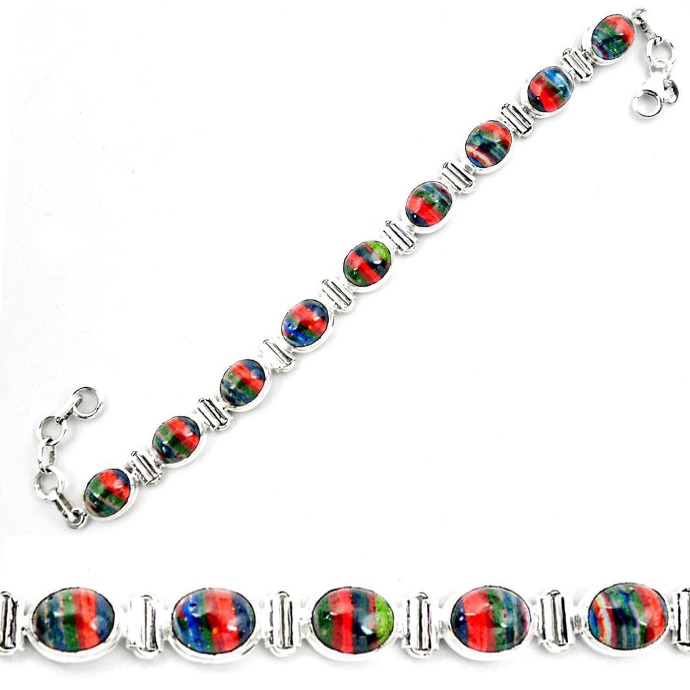 36.67cts natural multi color rainbow calsilica 925 silver tennis bracelet p70656