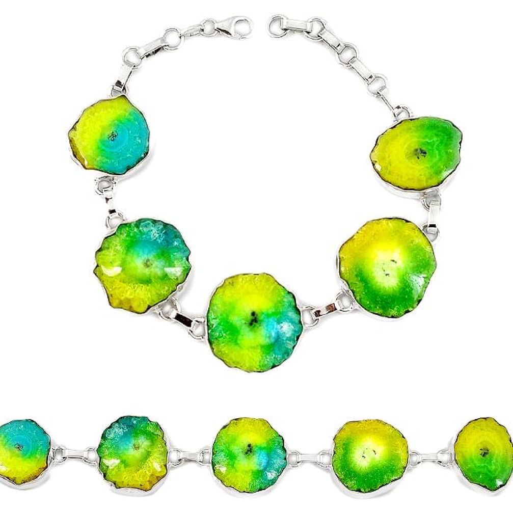 Natural multi color solar quartz slice druzy 925 silver bracelet jewelry h88037