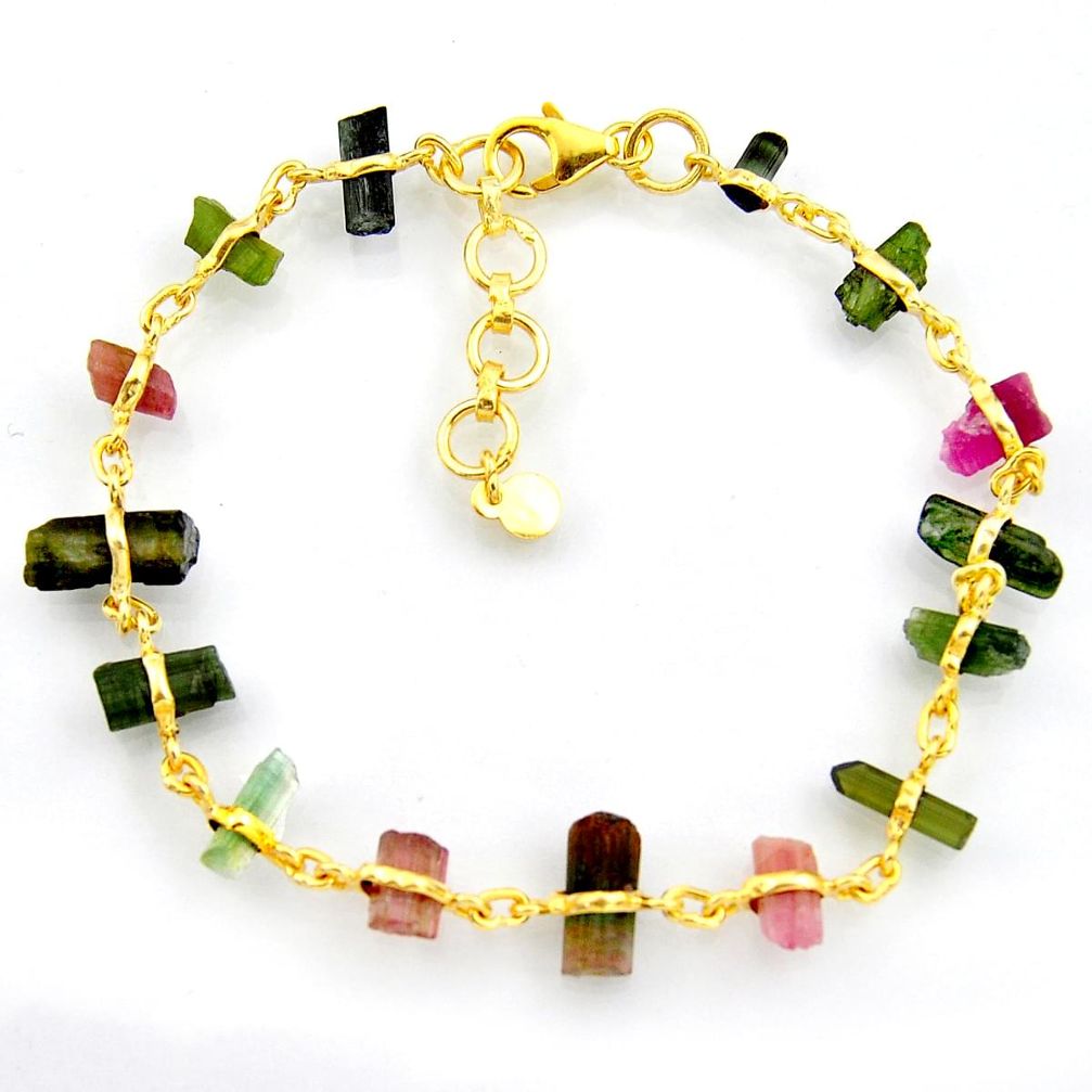 24.33cts natural multi color tourmaline 925 silver 14k gold bracelet p91790