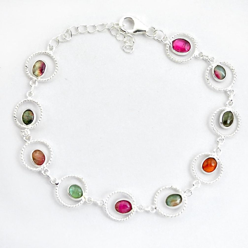 9.10cts natural multi color tourmaline 925 sterling silver bracelet p43439