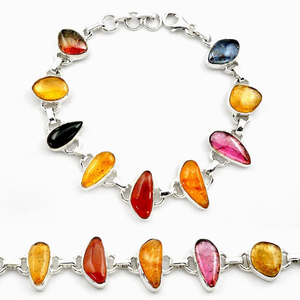 45.67cts natural multi color tourmaline 925 sterling silver bracelet p76721