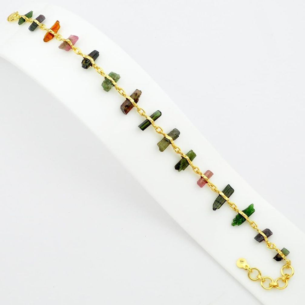 24.84cts natural multi color tourmaline rough silver gold tennis bracelet p75147