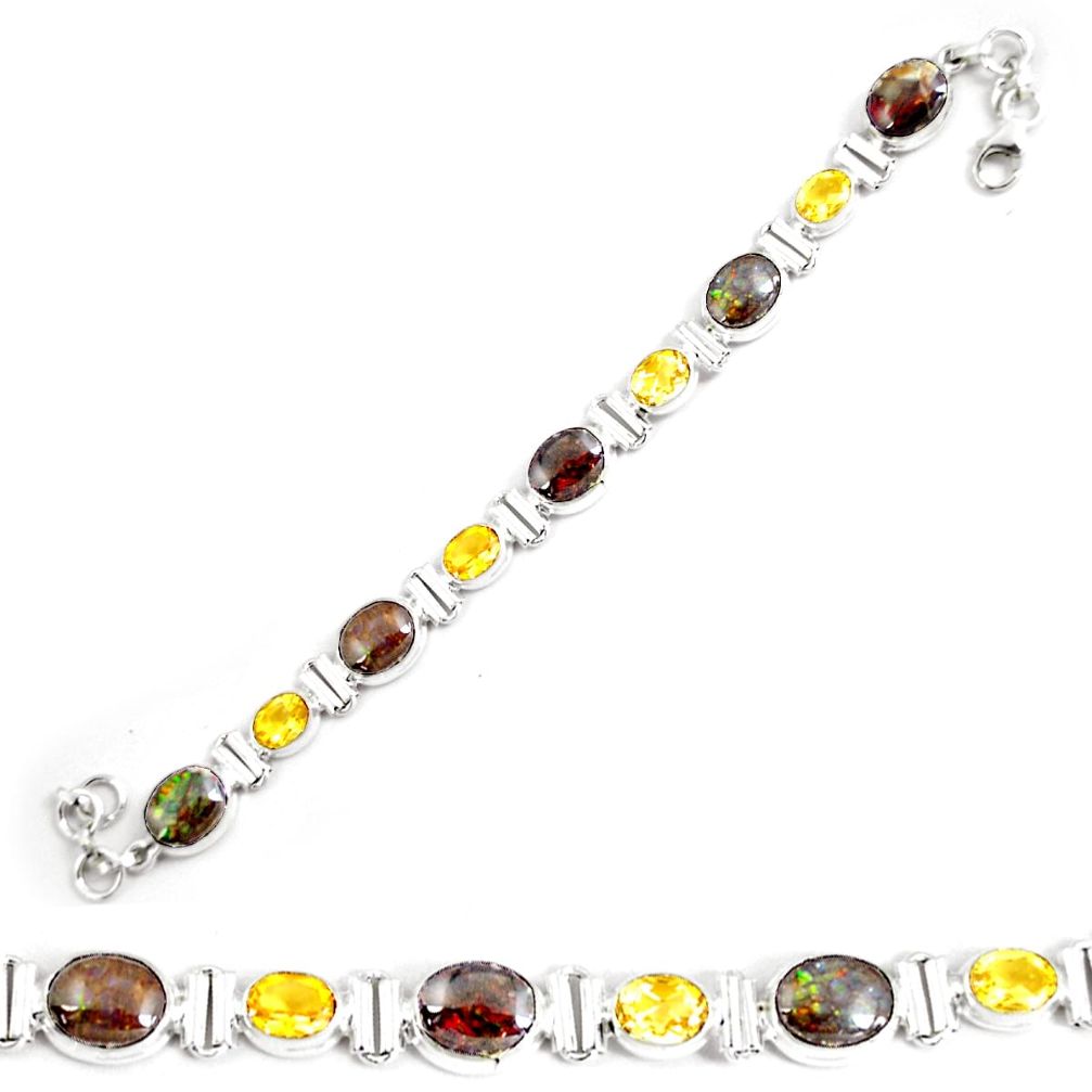 29.90cts natural multicolor ammolite (canadian) silver tennis bracelet p64383