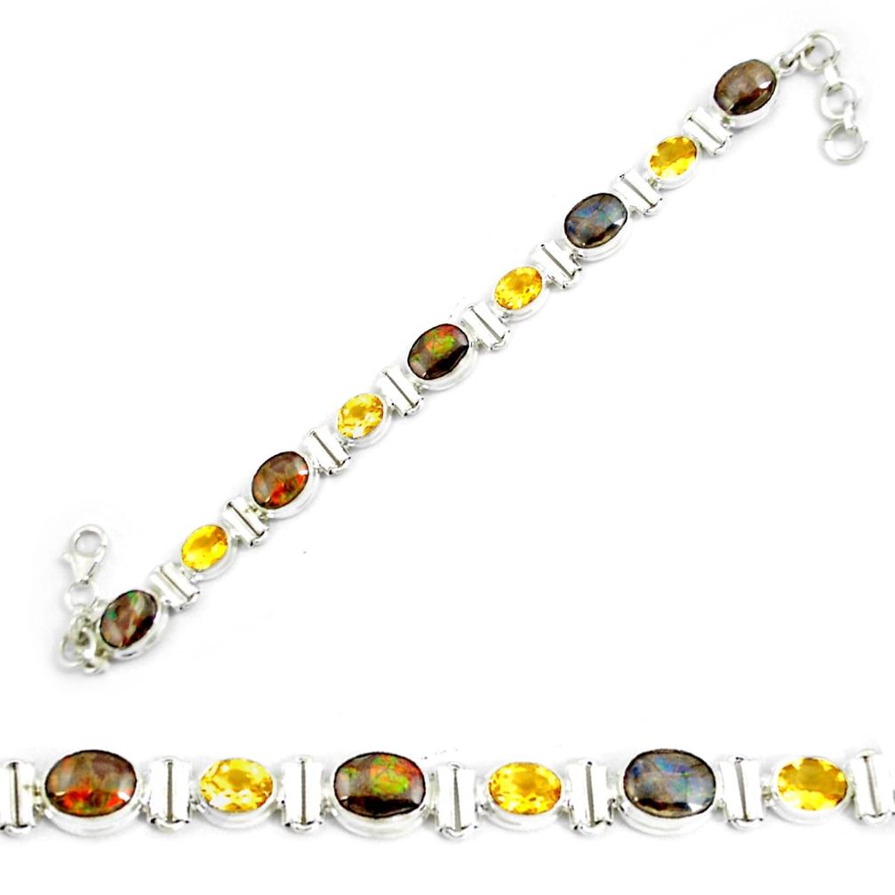 27.95cts natural multicolor ammolite 925 silver tennis bracelet p64384