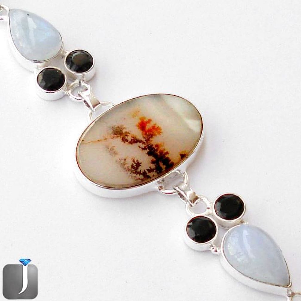 44.83cts NATURAL MULTICOLOR SCENIC DENDRITIC OPAL 925 SILVER BRACELET E88819