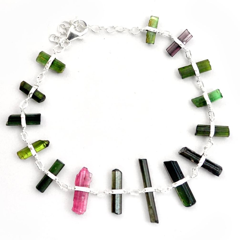 23.29cts natural multicolor tourmaline rough 925 sterling silver bracelet p43362