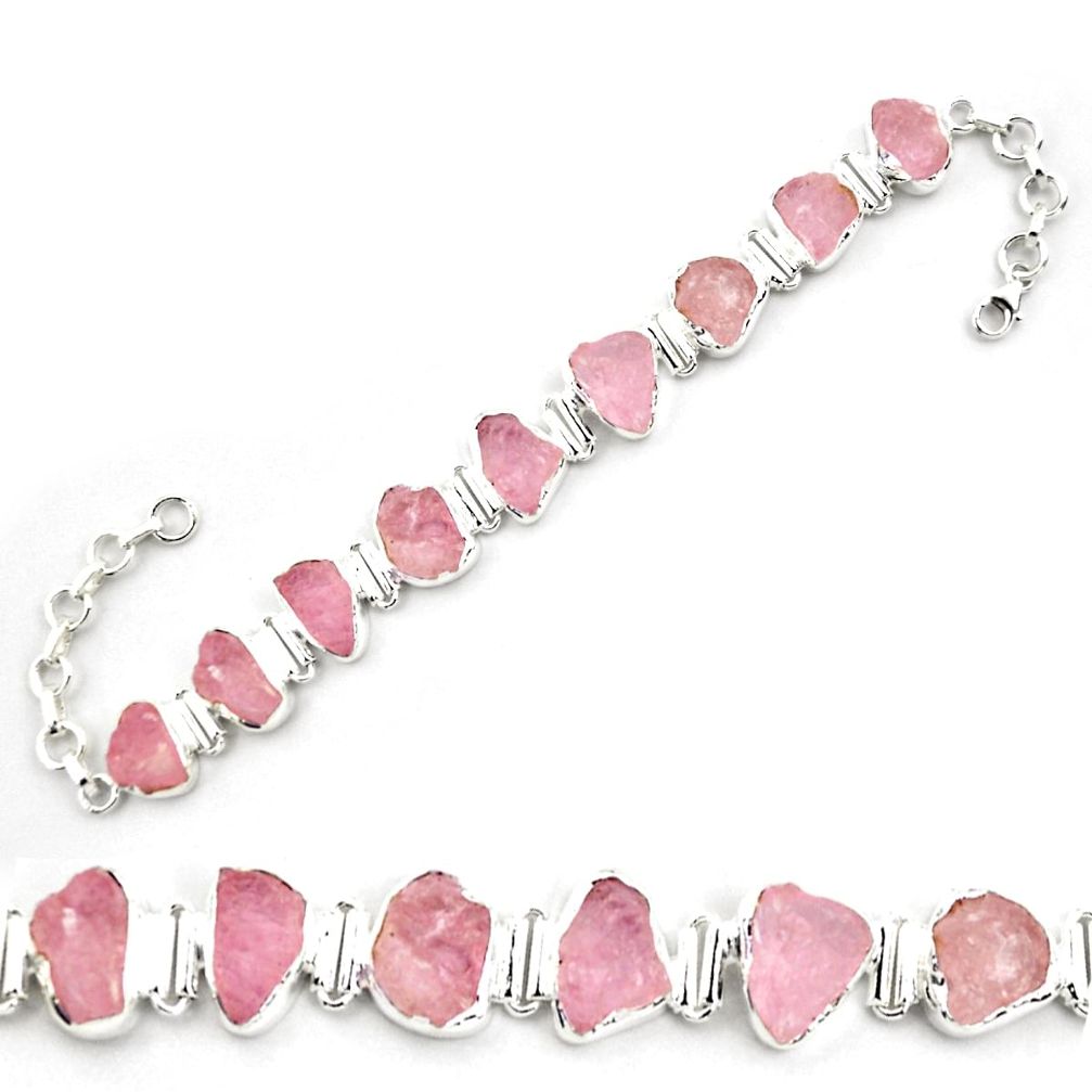 45.63cts natural pink morganite rough 925 sterling silver tennis bracelet p69061