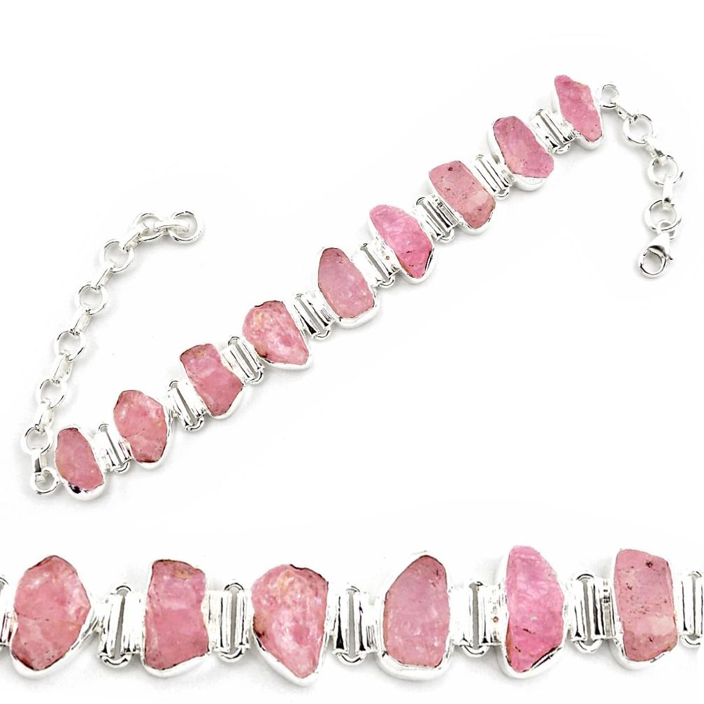 45.63cts natural pink morganite rough 925 sterling silver tennis bracelet p69063