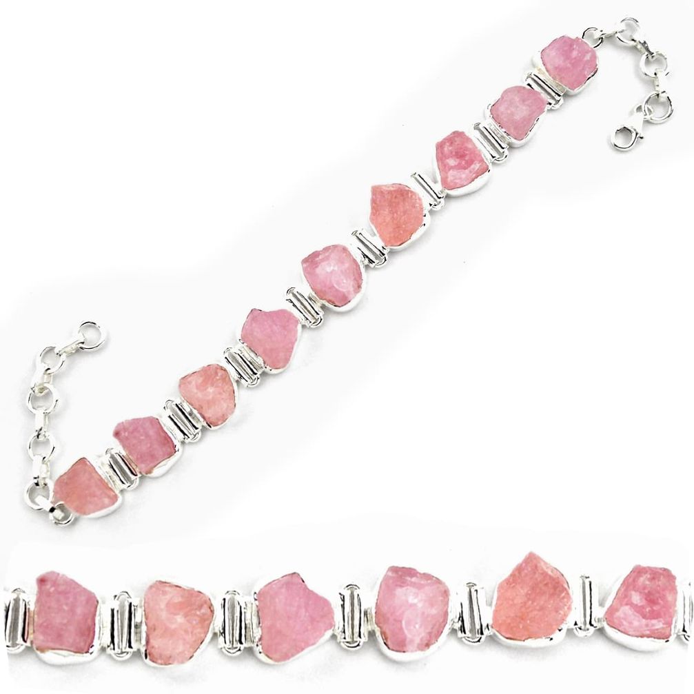 47.68cts natural pink morganite rough 925 sterling silver tennis bracelet p69067