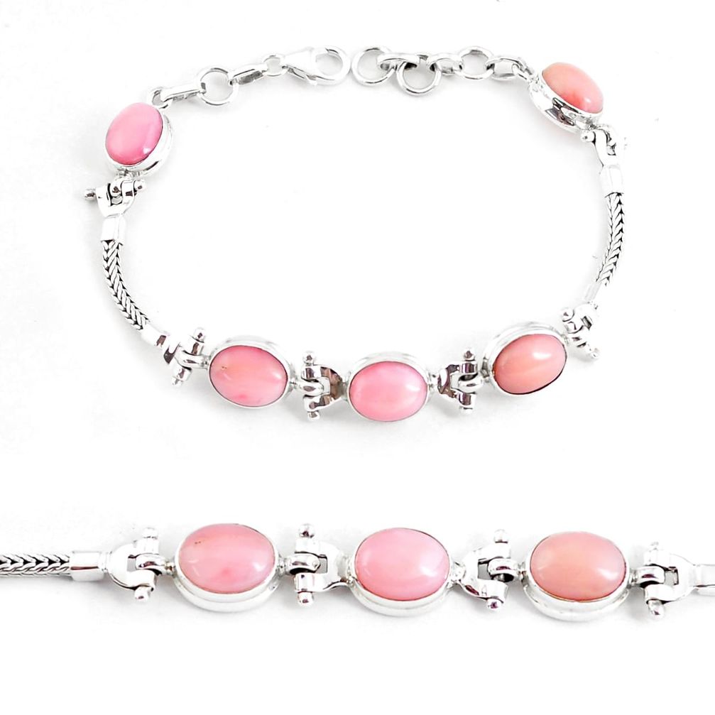 19.35cts natural pink opal 925 sterling silver tennis bracelet jewelry p54683