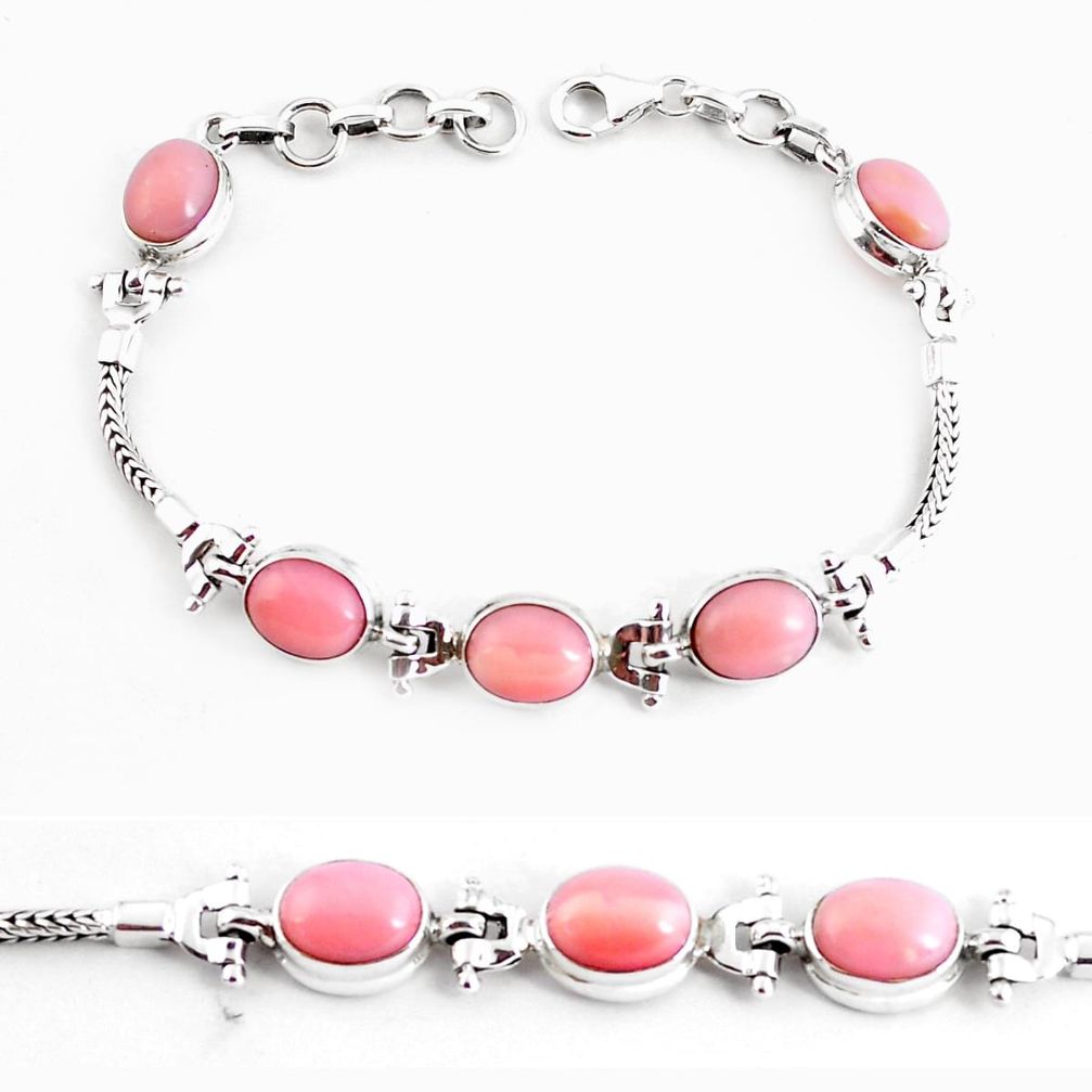 19.17cts natural pink opal 925 sterling silver tennis bracelet jewelry p54687