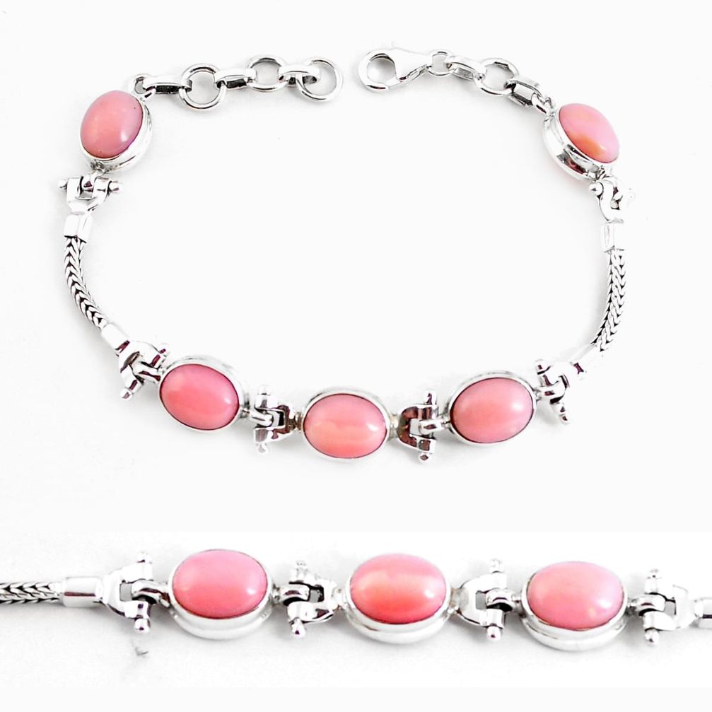 19.17cts natural pink opal 925 sterling silver tennis bracelet jewelry p54688