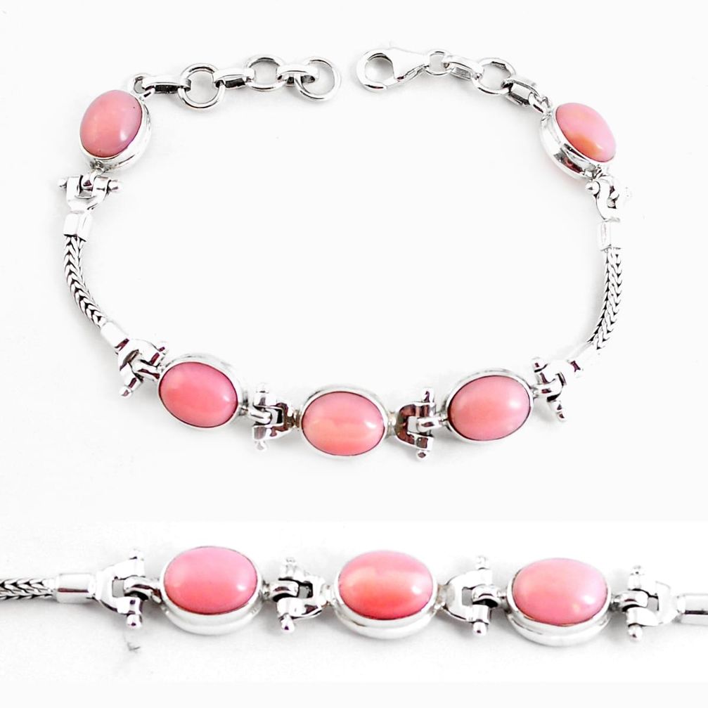 18.56cts natural pink opal 925 sterling silver tennis bracelet jewelry p54690