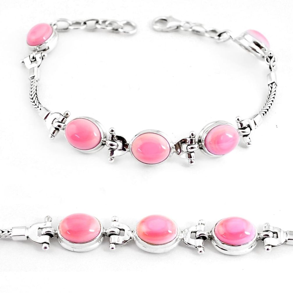 21.72cts natural pink opal 925 sterling silver tennis bracelet jewelry p54730