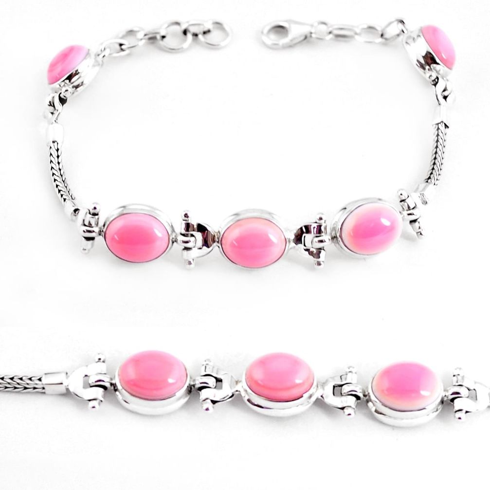 22.34cts natural pink opal 925 sterling silver tennis bracelet jewelry p54732