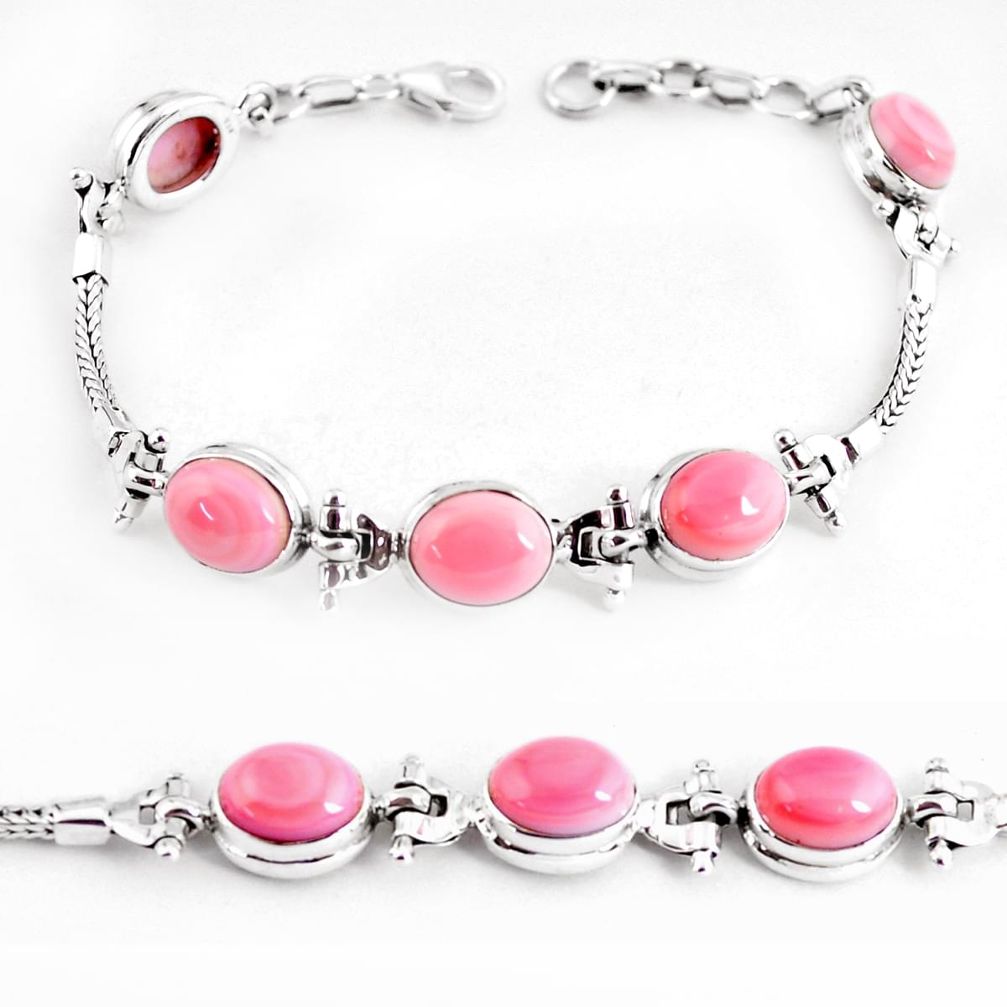 22.04cts natural pink opal 925 sterling silver tennis bracelet jewelry p54739