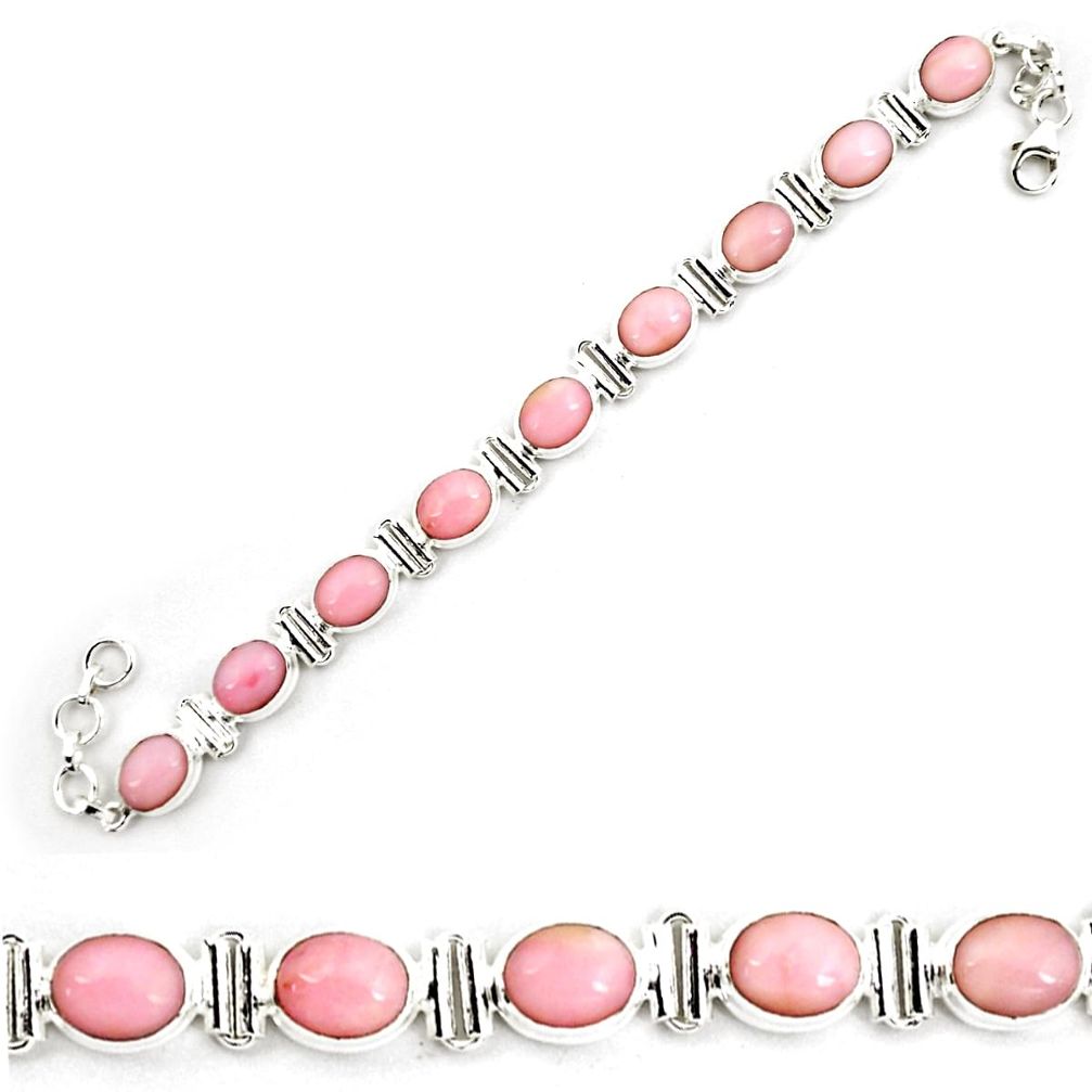 38.91cts natural pink opal 925 sterling silver tennis bracelet jewelry p70683